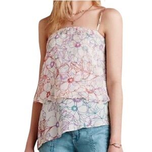 Maeve | Anthropologie Cream Daisy Floral Garden 100% Silk Blouse Size XS